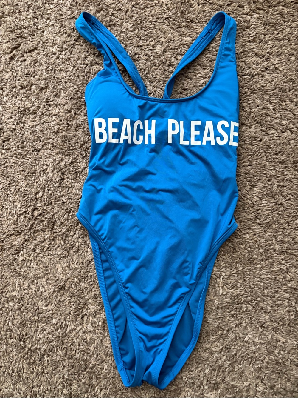 Women’s Blue One-Piece Swimsuit with 'Beach Please' Print